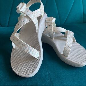 Chaco - Women’s W7 (fits 8 1/2) Cream Strappy Sandals with Multicolor Pattern